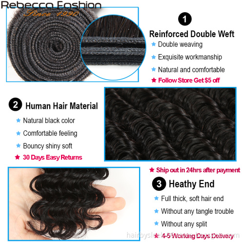 Rebecca Fashion cheap 10A grade Brazilian DEEP WAVE Hair Bundles With 4X4 Closure 100% virgin human hair human hair extension